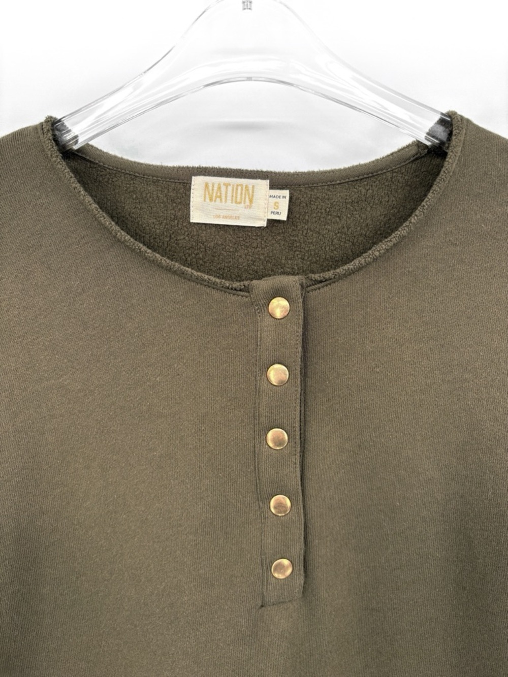 NATION LTD Callan Snap Sweatshirt Lagoon Green S - Picture 9 of 15